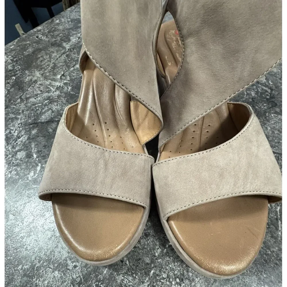 Clarks Taupe Suede Open-Toe Heels